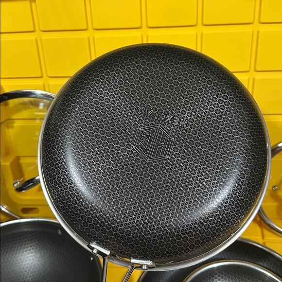 HEXCLAD 7 Piece Nonstick Stainless Steel Frying Pan Set 8 10 12" Lids Wok M $600 - Picture 8 of 10